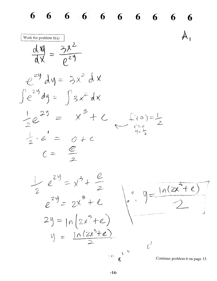 2000 A.P. Calculus Exam (AB) Free Response Questions